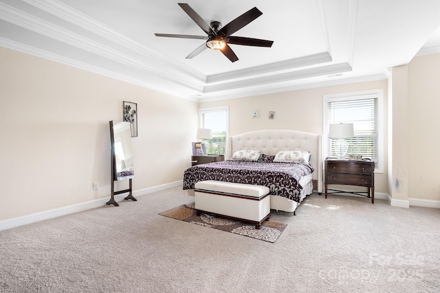 16324 Loch Raven Rd, Huntersville, NC 28078 - carpeted bedroom with ornamental molding, a tray ceiling, and ceiling fan
