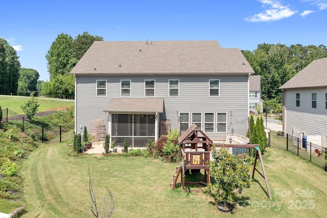 16324 Loch Raven Rd, Huntersville, NC 28078 - rear view of house with a sunroom and a fenced backyard