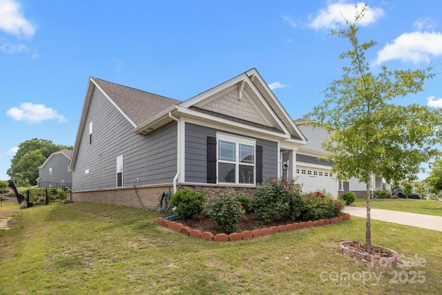4427 Poplin Grove Dr, Indian Trail, NC 28079 - view of side of property featuring an attached garage, a lawn, concrete driveway, and stone siding