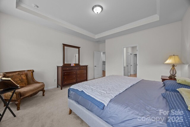 4427 Poplin Grove Dr, Indian Trail, NC 28079 - bedroom with a tray ceiling, ornamental molding, and light colored carpet