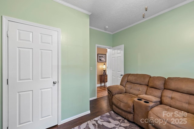 381 US-70 Hwy, Black Mountain, NC 28711 - living area with dark wood-style flooring, baseboards, a textured ceiling, and crown molding