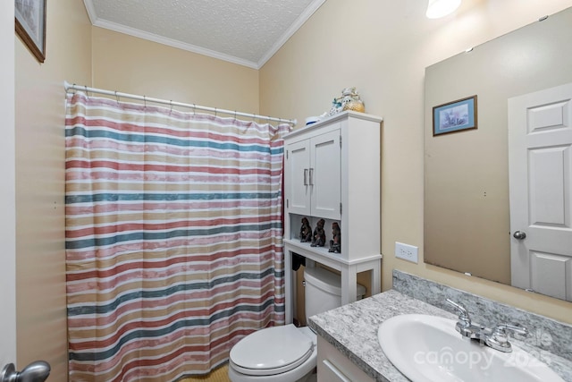381 US-70 Hwy, Black Mountain, NC 28711 - bathroom with toilet, vanity, crown molding, a textured ceiling, and a shower with curtain
