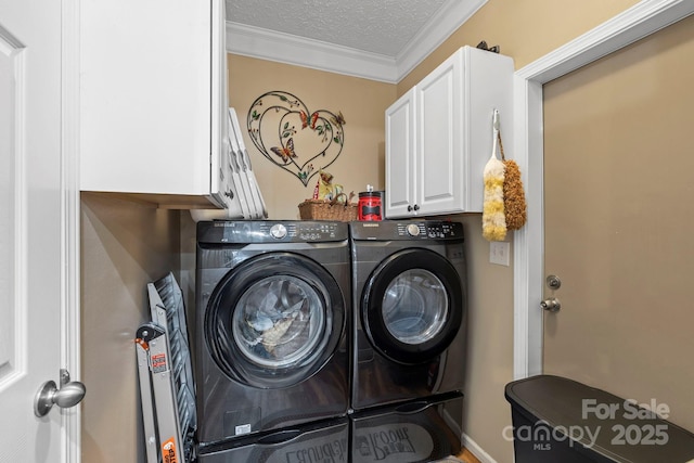 381 US-70 Hwy, Black Mountain, NC 28711 - washroom with cabinet space, washer and dryer, crown molding, and a textured ceiling