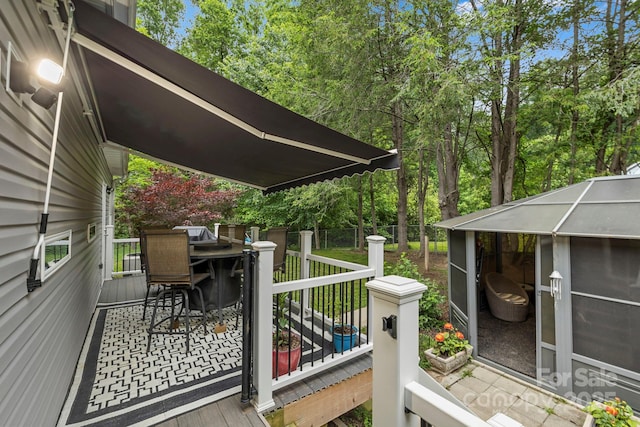 381 US-70 Hwy, Black Mountain, NC 28711 - wooden terrace featuring outdoor dining space and view of scattered trees