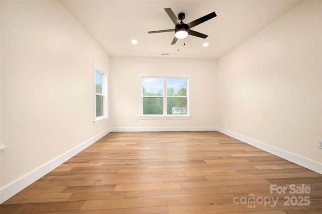 1872 Piney Mountain Church Rd, Bostic, NC 28018 - unfurnished room with recessed lighting, light wood-style floors, ceiling fan, and baseboards