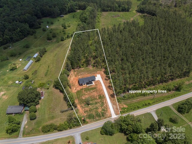 1872 Piney Mountain Church Rd, Bostic, NC 28018 - overview of rural landscape with a forest and property parcel outlined