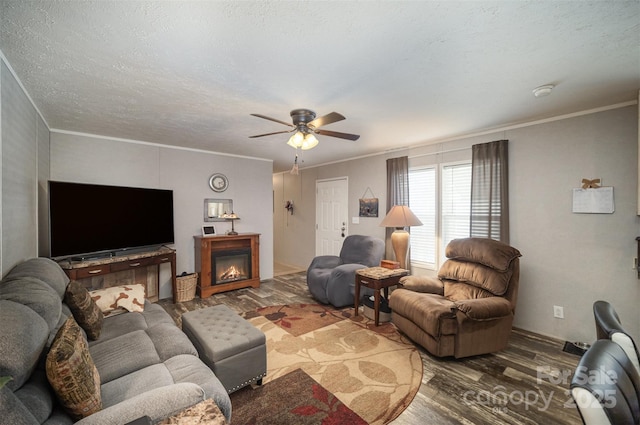 251 Birch Tree Rd, Clover, SC 29710 - living room with wood finished floors, ceiling fan, and ornamental molding