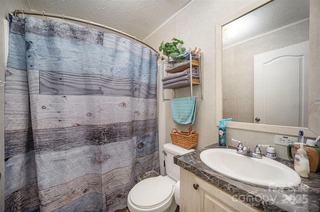 251 Birch Tree Rd, Clover, SC 29710 - bathroom with a textured ceiling, vanity, and a shower with curtain