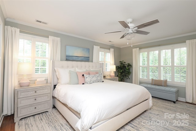 4126 Tyndale Ave, Charlotte, NC 28210 - bedroom with crown molding, ceiling fan, and light wood-style flooring