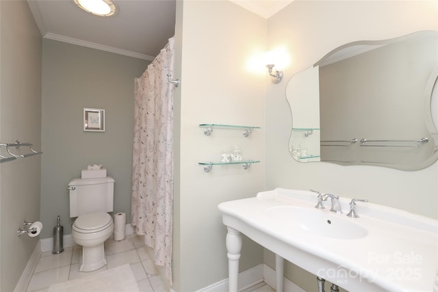 4126 Tyndale Ave, Charlotte, NC 28210 - full bathroom featuring ornamental molding, tile patterned flooring, and a shower with shower curtain