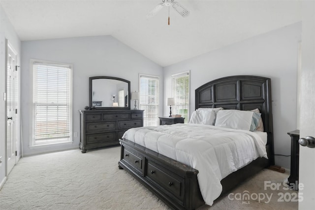 2308 Blair House Ct, Charlotte, NC 28270 - bedroom featuring vaulted ceiling, light colored carpet, and ceiling fan