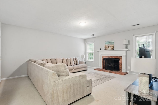 2308 Blair House Ct, Charlotte, NC 28270 - living area with carpet and a brick fireplace