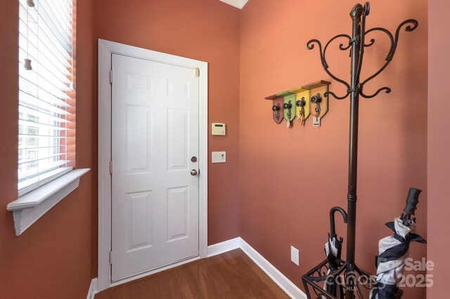 604 Palmerston Ln, Waxhaw, NC 28173 - doorway with dark wood-style flooring and baseboards
