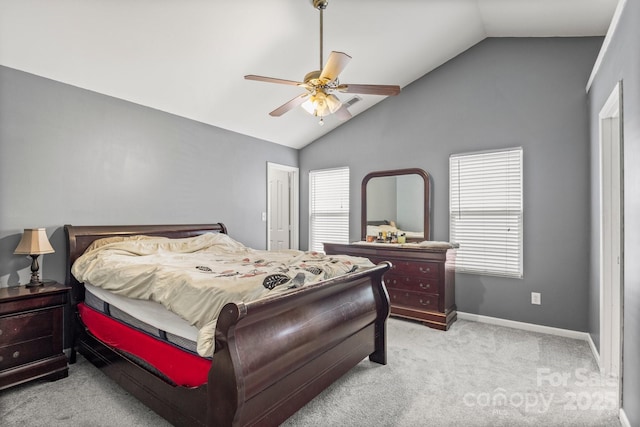 9236 Clifton Meadow Dr, Matthews, NC 28105 - bedroom with vaulted ceiling, carpet, and a ceiling fan