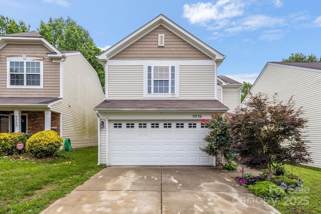 9236 Clifton Meadow Dr, Matthews, NC 28105 - traditional-style house with concrete driveway, a garage, and a front lawn