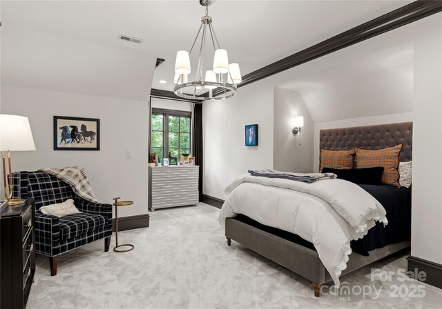 8500 Longview Club Dr, Waxhaw, NC 28173 - bedroom with a chandelier, access to outside, carpet floors, and recessed lighting