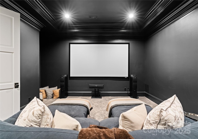 8500 Longview Club Dr, Waxhaw, NC 28173 - carpeted cinema with crown molding and recessed lighting