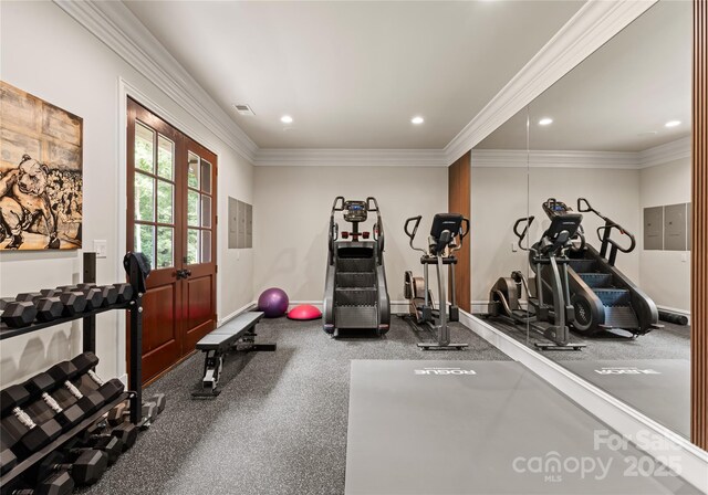 8500 Longview Club Dr, Waxhaw, NC 28173 - workout room featuring recessed lighting and crown molding