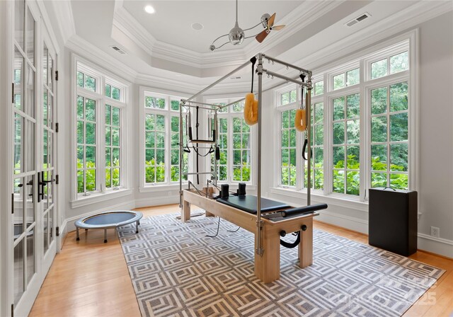 8500 Longview Club Dr, Waxhaw, NC 28173 - recreation room with crown molding, wood finished floors, and french doors