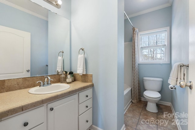 1285 Waitman Rd, Lexington, NC 27295 - full bathroom featuring toilet, vanity, crown molding, baseboards, and shower / bath combination with curtain