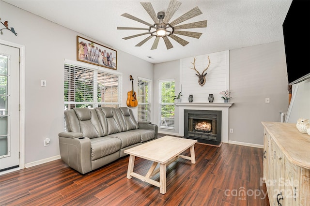 108 Shade Tree Cir, Fort Mill, SC 29715 - living room with a ceiling fan, dark wood-type flooring, and plenty of natural light