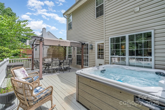 108 Shade Tree Cir, Fort Mill, SC 29715 - wooden terrace featuring a hot tub and outdoor dining space