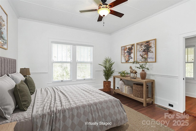 12300 Caldwell Rd, Charlotte, NC 28213 - bedroom featuring wood finished floors, ornamental molding, and ceiling fan