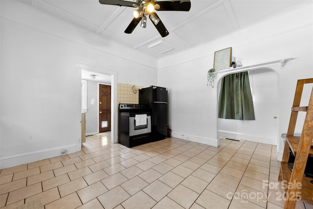 1008 Valley St, Kannapolis, NC 28081 - kitchen with electric range, freestanding refrigerator, ceiling fan, and baseboards