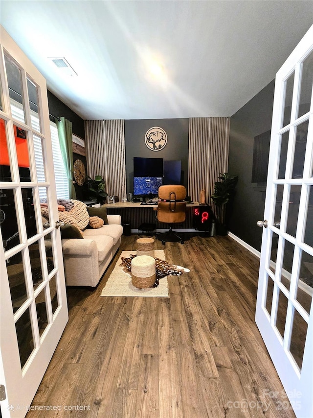 3816 Rosewood Dr, Mount Holly, NC 28120 - living room with wood finished floors and french doors