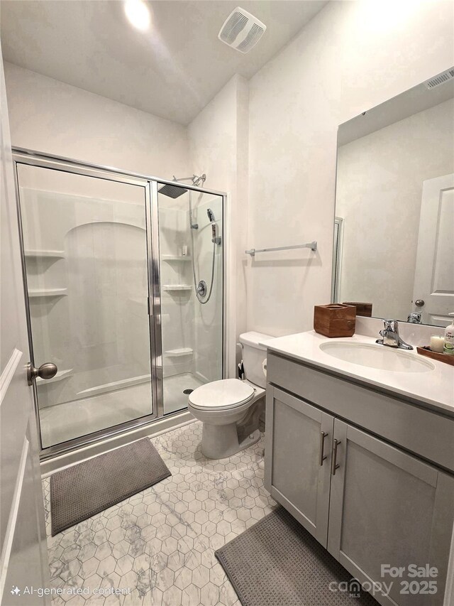 3816 Rosewood Dr, Mount Holly, NC 28120 - bathroom featuring vanity, a stall shower, and toilet