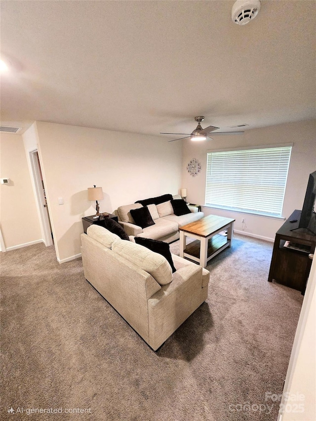 3816 Rosewood Dr, Mount Holly, NC 28120 - living room with carpet flooring, a ceiling fan, and baseboards