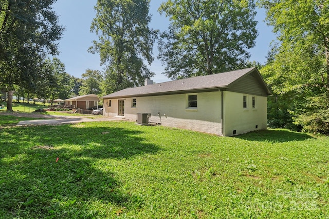848 Ike Lynch Rd, Dallas, NC 28034 - rear view of property featuring brick siding, a chimney, a patio area, and crawl space
