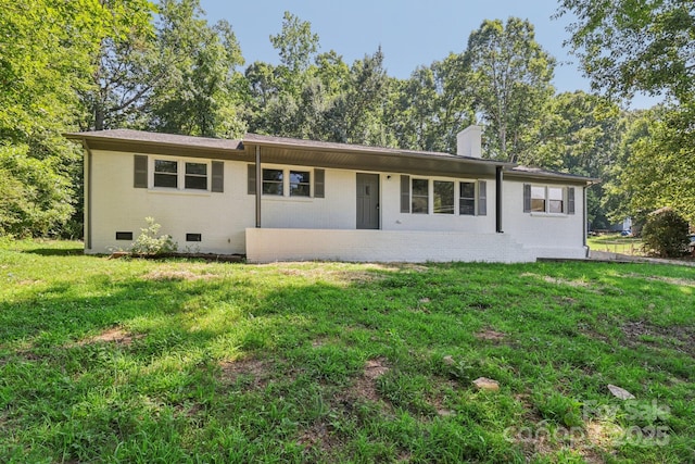 848 Ike Lynch Rd, Dallas, NC 28034 - ranch-style home with crawl space, a front yard, a chimney, and brick siding