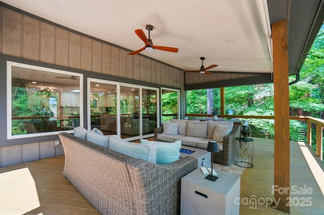 10043 Tepa Pl, Tega Cay, SC 29708 - view of patio / terrace featuring a ceiling fan, an outdoor hangout area, and a wooden deck