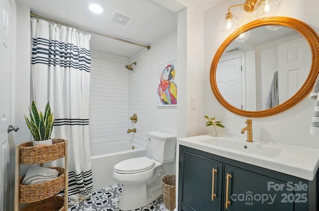 10043 Tepa Pl, Tega Cay, SC 29708 - full bath featuring vanity, toilet, shower / tub combo with curtain, tile patterned flooring, and recessed lighting