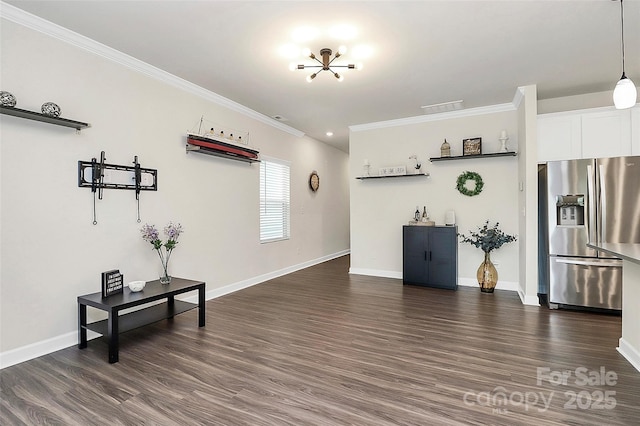 11733 Mesquite Rd, Huntersville, NC 28078 - living area featuring ornamental molding, dark wood finished floors, and baseboards