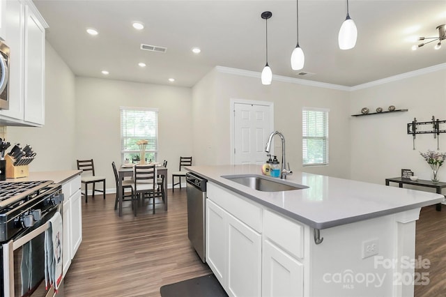11733 Mesquite Rd, Huntersville, NC 28078 - kitchen with a sink, appliances with stainless steel finishes, healthy amount of natural light, light countertops, and ornamental molding