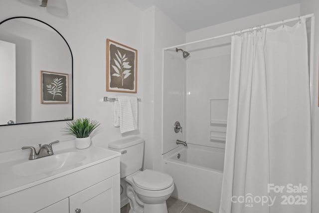 146 Duff St, Gastonia, NC 29715 - full bathroom featuring toilet, vanity, shower / bathtub combination with curtain, and tile patterned floors