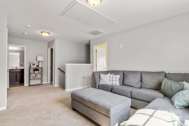 1398 Kent Downs Ave SW Unit 52, Concord, NC 28027 - living area featuring attic access, light carpet, and baseboards