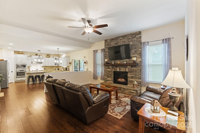 274 Cove Creek Loop, Mooresville, NC 28117 - living room with a ceiling fan, healthy amount of natural light, and dark wood-style flooring