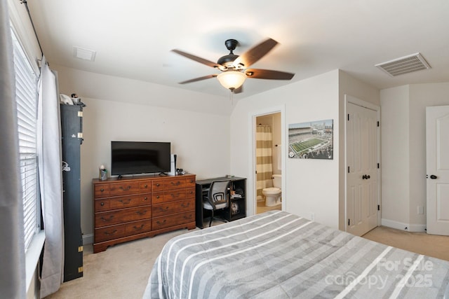 274 Cove Creek Loop, Mooresville, NC 28117 - bedroom featuring light colored carpet, ceiling fan, and connected bathroom