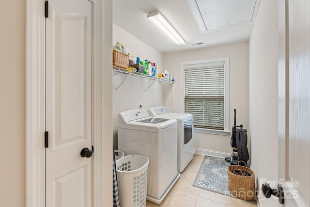 274 Cove Creek Loop, Mooresville, NC 28117 - laundry room featuring washing machine and clothes dryer, attic access, and light tile patterned floors
