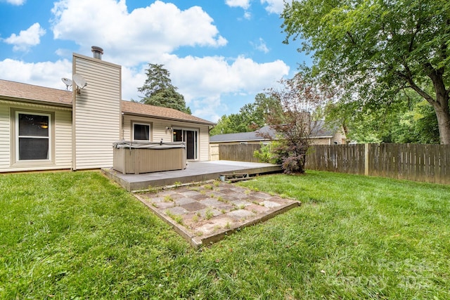 10951 Fox Mill Ln, Charlotte, NC 28277 - fenced backyard with a hot tub and a wooden deck