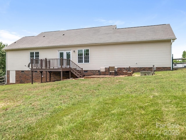 7006 Lone Eagle Dr # 18, Monroe, NC 28110 - rear view of house with a wooden deck, crawl space, stairway, and a lawn