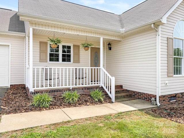7006 Lone Eagle Dr # 18, Monroe, NC 28110 - doorway to property with a porch, a shingled roof, and crawl space