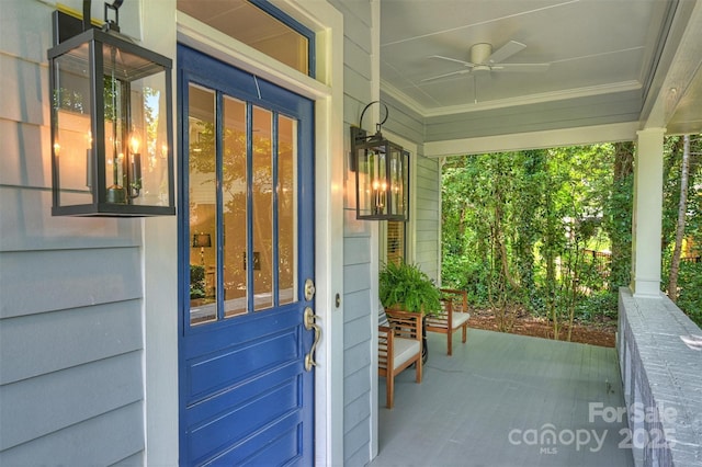 2223 Club Rd, Charlotte, NC 28205 - view of exterior entry featuring a ceiling fan and covered porch