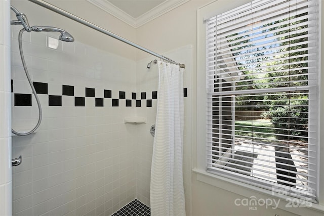 2223 Club Rd, Charlotte, NC 28205 - full bath featuring crown molding and a stall shower