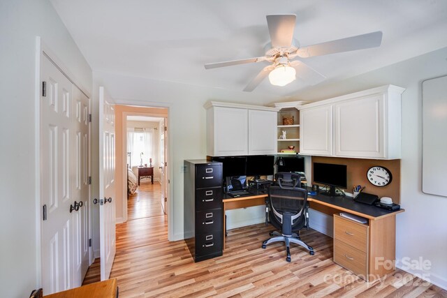 10127 Tallent Ln, Huntersville, NC 28078 - home office featuring light wood-type flooring and a ceiling fan