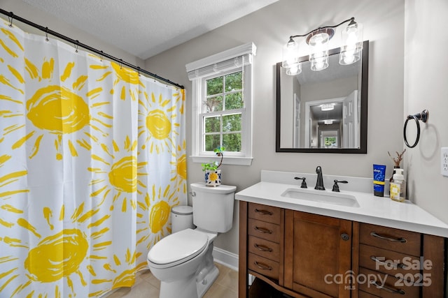201 Windsor Forest Cir, Fletcher, NC 28732 - full bath featuring vanity, tile patterned flooring, a textured ceiling, and curtained shower