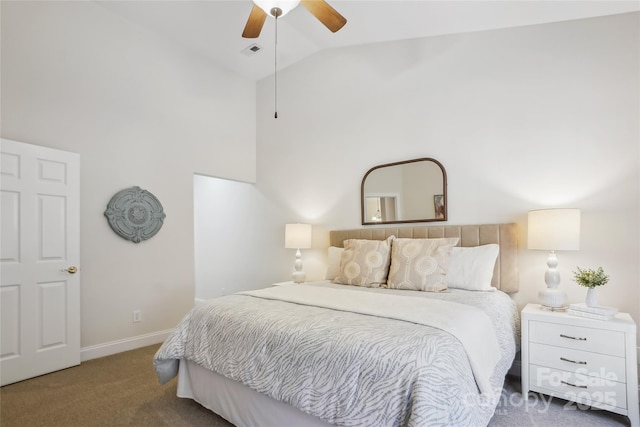 11234 Villa Trace Pl, Charlotte, NC 28277 - carpeted bedroom featuring high vaulted ceiling and a ceiling fan